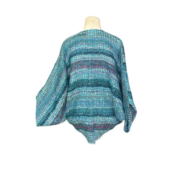 NESSA WARNER teal Handwoven Wool Open front Shrug Sweater Jacket One Size - Picture 14 of 16